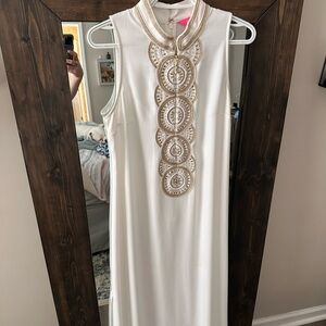 Lilly Pulitzer Jane Maxi Dress Resort White Embroidered Gold Zip Sz 6